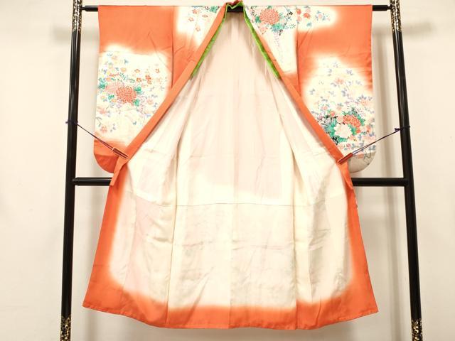 平和屋着物[]七五三　女の子　７歳　祝着　四つ身　駒刺繍　冊子牡丹花文　暈し染め　金彩　逸品　DAAY3489ma