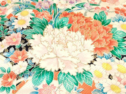 平和屋着物[]七五三　女の子　７歳　祝着　四つ身　駒刺繍　冊子牡丹花文　暈し染め　金彩　逸品　DAAY3489ma