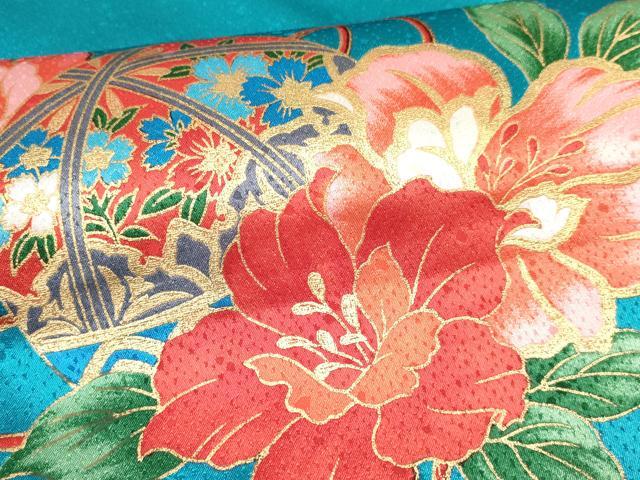 平和屋着物[]七五三　女の子　７歳　祝着　四つ身　駒刺繍　鞠花蝶文　暈し染め　金彩　DAAY3490ma