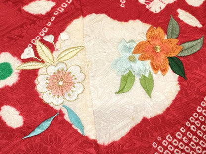 平和屋着物[]七五三　女の子　３歳　祝着　三つ身　刺繍　絞り　花車文　金糸　逸品　DAAY3492ma