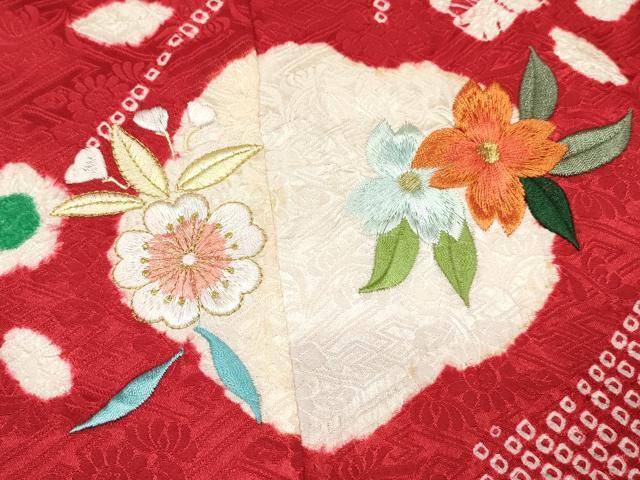 平和屋着物[]七五三　女の子　３歳　祝着　三つ身　刺繍　絞り　花車文　金糸　逸品　DAAY3492ma