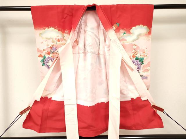 平和屋着物[]七五三　女の子　３歳　祝着　三つ身　花車文　暈し染め　金彩　逸品　DAAY3493ma