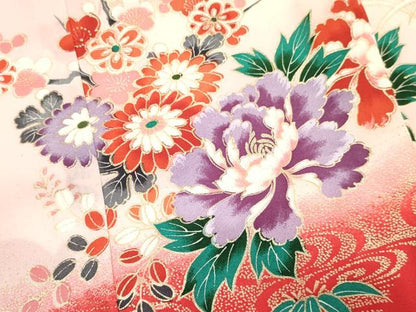 平和屋着物[]七五三　女の子　３歳　祝着　三つ身　花車文　暈し染め　金彩　逸品　DAAY3493ma