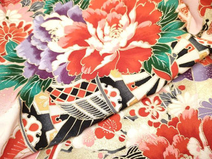 平和屋着物[]七五三　女の子　３歳　祝着　三つ身　花車文　暈し染め　金彩　逸品　DAAY3493ma