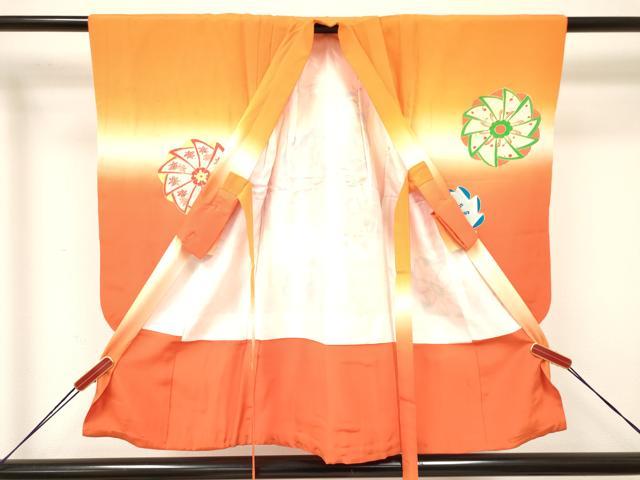 平和屋着物[]七五三　女の子　３歳　祝着　三つ身　風車花文　暈し染め　金彩　逸品　DAAY3494ma