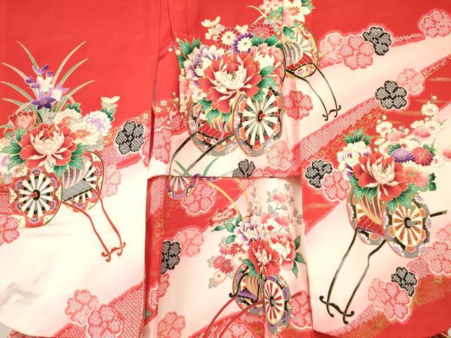 平和屋着物[]七五三　女の子　３歳　祝着　三つ身　駒刺繍　花車文　暈し染め　金彩　逸品　DAAY3495ma