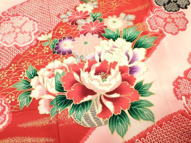 平和屋着物[]七五三　女の子　３歳　祝着　三つ身　駒刺繍　花車文　暈し染め　金彩　逸品　DAAY3495ma