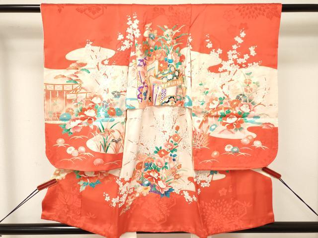 平和屋着物[]七五三　女の子　３歳　祝着　三つ身　駒刺繍　御所車花文　金彩　逸品　DAAY3496ma