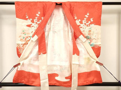 平和屋着物[]七五三　女の子　３歳　祝着　三つ身　駒刺繍　御所車花文　金彩　逸品　DAAY3496ma