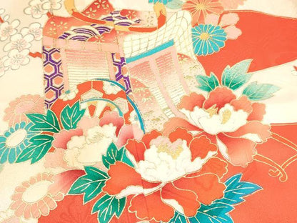 平和屋着物[]七五三　女の子　３歳　祝着　三つ身　駒刺繍　御所車花文　金彩　逸品　DAAY3496ma