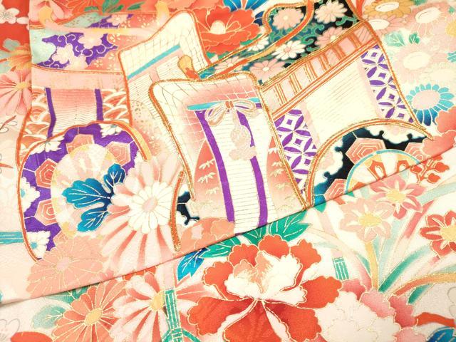 平和屋着物[]七五三　女の子　３歳　祝着　三つ身　駒刺繍　御所車花文　金彩　逸品　DAAY3496ma