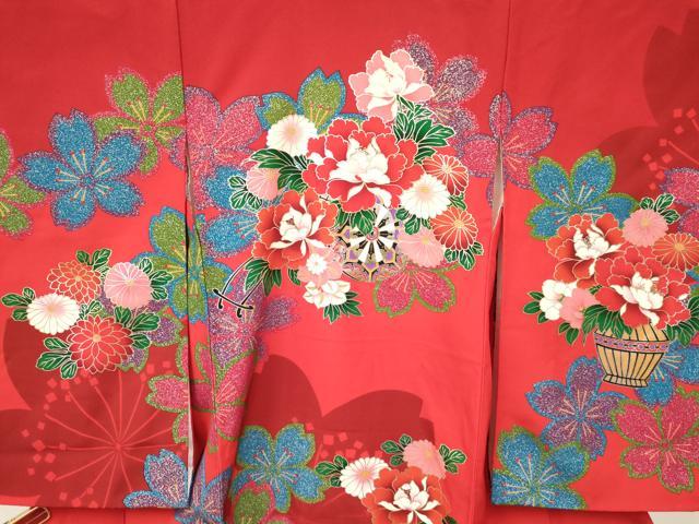 平和屋着物[]七五三　女の子　３歳　祝着　三つ身　花車文　金銀彩　逸品　DAAY3497ma