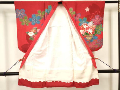 平和屋着物[]七五三　女の子　３歳　祝着　三つ身　花車文　金銀彩　逸品　DAAY3497ma