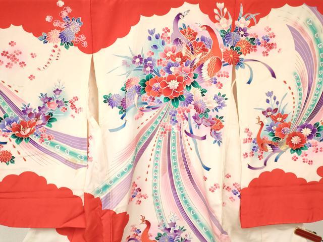 平和屋着物[]七五三　女の子　３歳　祝着　三つ身　駒刺繍　孔雀花文　暈し染め　金銀彩　逸品　DAAY3498ma