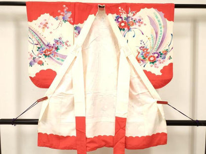 平和屋着物[]七五三　女の子　３歳　祝着　三つ身　駒刺繍　孔雀花文　暈し染め　金銀彩　逸品　DAAY3498ma