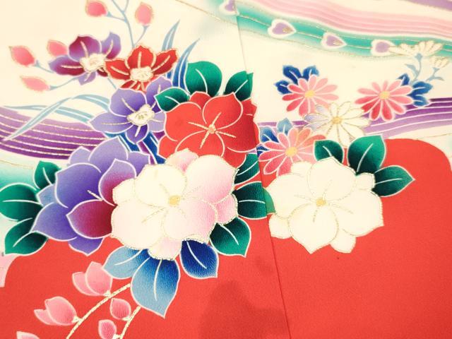 平和屋着物[]七五三　女の子　３歳　祝着　三つ身　駒刺繍　孔雀花文　暈し染め　金銀彩　逸品　DAAY3498ma