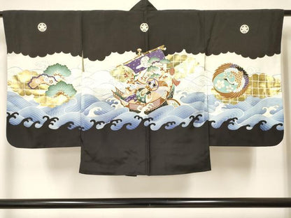 平和屋着物[]七五三　子供　男の子　羽織　宝船　立波飛鶴松文　金銀彩　逸品　DAAY3500ma