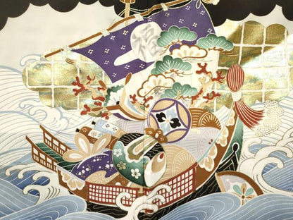 平和屋着物[]七五三　子供　男の子　羽織　宝船　立波飛鶴松文　金銀彩　逸品　DAAY3500ma