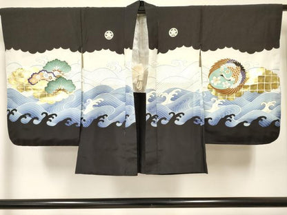 平和屋着物[]七五三　子供　男の子　羽織　宝船　立波飛鶴松文　金銀彩　逸品　DAAY3500ma