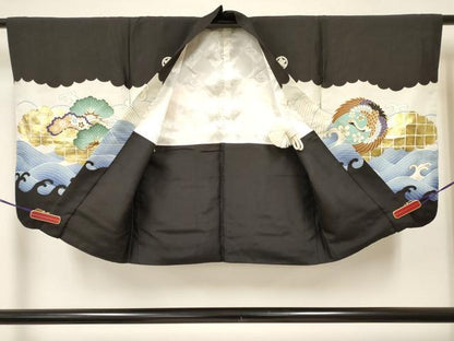 平和屋着物[]七五三　子供　男の子　羽織　宝船　立波飛鶴松文　金銀彩　逸品　DAAY3500ma