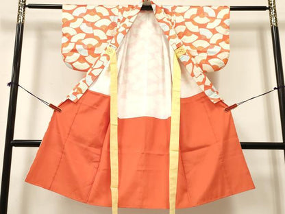 平和屋着物[]七五三　女の子　７歳　祝着　四つ身　扇面散らし　逸品　DAAY3501ma