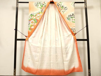 平和屋着物∵女の子　十三参り　子供　祝着　駒刺繍　地紙御所車鼓花文　暈し染め　金彩　逸品　DAAY3504ma