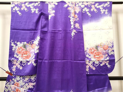 平和屋着物[]七五三　女の子　７歳　祝着　四つ身　駒刺繍　鈴花文　暈し染め　金彩　逸品　DAAY3505ma