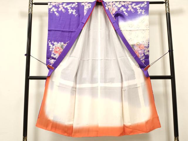 平和屋着物[]七五三　女の子　７歳　祝着　四つ身　駒刺繍　鈴花文　暈し染め　金彩　逸品　DAAY3505ma
