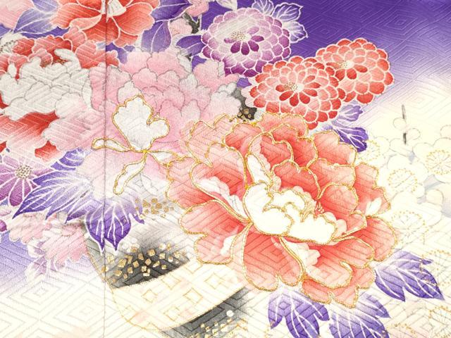 平和屋着物[]七五三　女の子　７歳　祝着　四つ身　駒刺繍　鈴花文　暈し染め　金彩　逸品　DAAY3505ma