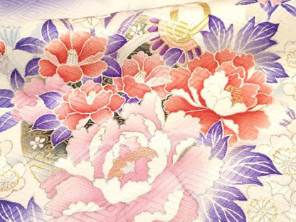 平和屋着物[]七五三　女の子　７歳　祝着　四つ身　駒刺繍　鈴花文　暈し染め　金彩　逸品　DAAY3505ma