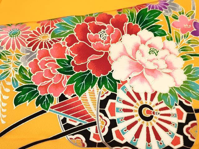 平和屋着物[]七五三　女の子　３歳　祝着　三つ身　舞蝶飛鶴花車文　暈し染め　金銀彩　逸品　DAAY3507ma