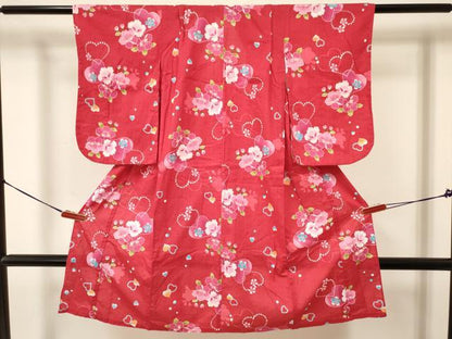 平和屋着物∴夏物 浴衣 子供 女の子 ３歳 ハート 舞花文 綿 DAAY3509ma