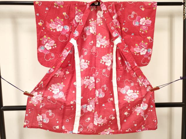 平和屋着物∴夏物 浴衣 子供 女の子 ３歳 ハート 舞花文 綿 DAAY3509ma