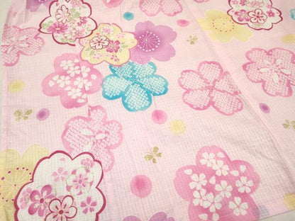 平和屋着物∴夏物 綿紅梅 浴衣 子供 女の子 ３歳 舞桜花文 金彩 綿 DAAY3510ma