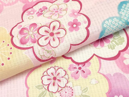 平和屋着物∴夏物 綿紅梅 浴衣 子供 女の子 ３歳 舞桜花文 金彩 綿 DAAY3510ma