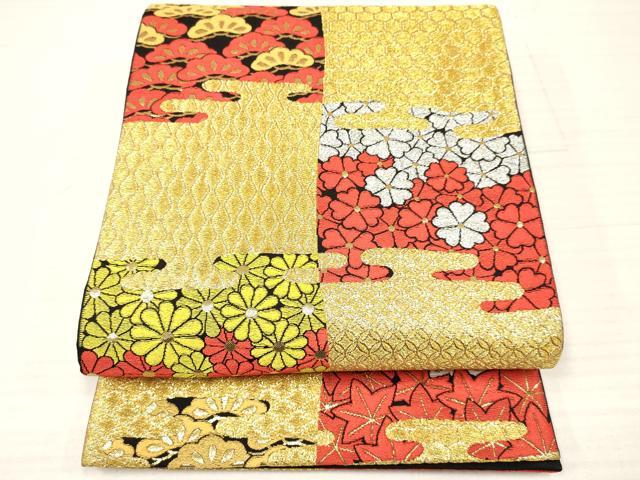 平和屋着物∵子供　女の子　全通柄袋帯　エ霞楓菊松文　金銀糸　逸品　DAAY3511ma