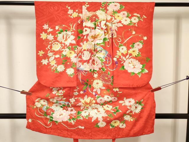平和屋着物[]七五三　女の子　３歳　祝着　三つ身　長襦袢(袷)セット　刺繍　檜扇花文　金彩　逸品　DAAY3513ma