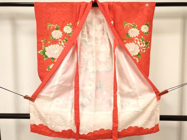 平和屋着物[]七五三　女の子　３歳　祝着　三つ身　長襦袢(袷)セット　刺繍　檜扇花文　金彩　逸品　DAAY3513ma