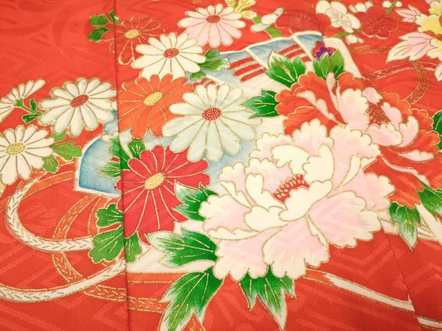 平和屋着物[]七五三　女の子　３歳　祝着　三つ身　長襦袢(袷)セット　刺繍　檜扇花文　金彩　逸品　DAAY3513ma