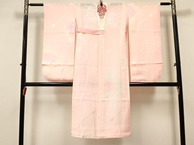 平和屋着物[]七五三　女の子　７歳　祝着　四つ身　長襦袢(無双仕立て)セット　駒刺繍　扇面御所車花文　暈し染め　金彩　逸品　DAAY3514ma