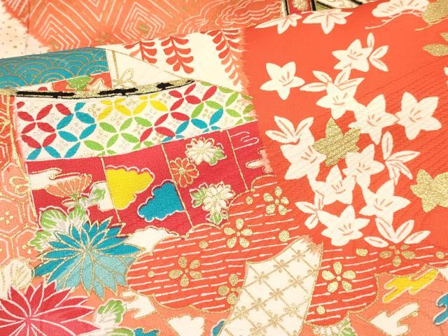 平和屋着物[]七五三　女の子　７歳　祝着　四つ身　長襦袢(無双仕立て)セット　駒刺繍　扇面御所車花文　暈し染め　金彩　逸品　DAAY3514ma