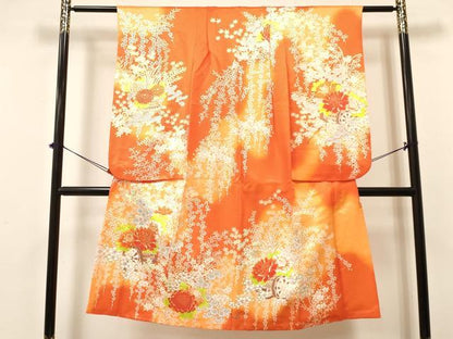 平和屋着物[]七五三　女の子　７歳　祝着　四つ身　駒刺繍　花車文　暈し染め　金彩　逸品　DAAY3515ma