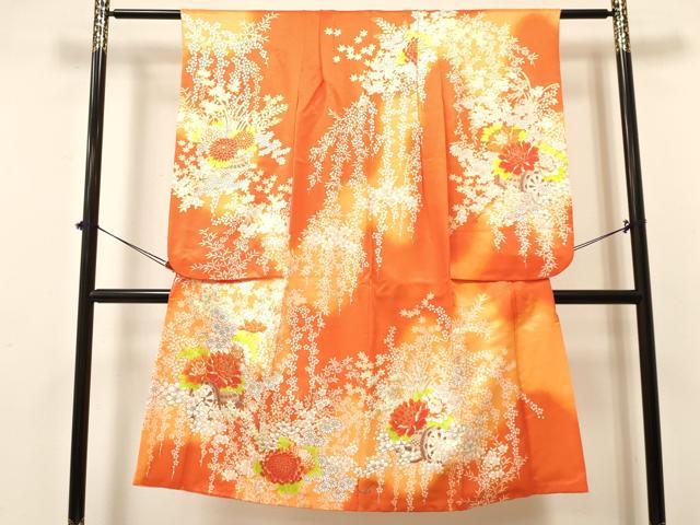 平和屋着物[]七五三　女の子　７歳　祝着　四つ身　駒刺繍　花車文　暈し染め　金彩　逸品　DAAY3515ma