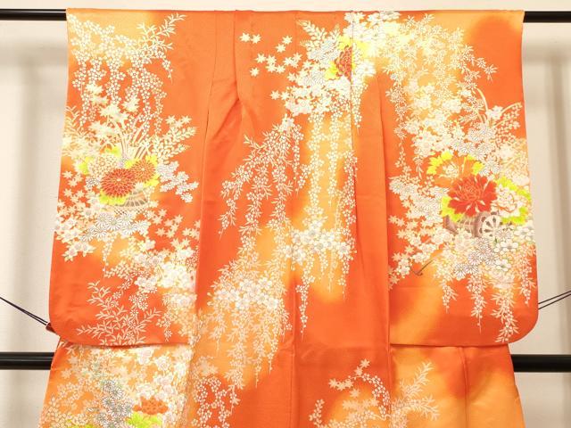 平和屋着物[]七五三　女の子　７歳　祝着　四つ身　駒刺繍　花車文　暈し染め　金彩　逸品　DAAY3515ma