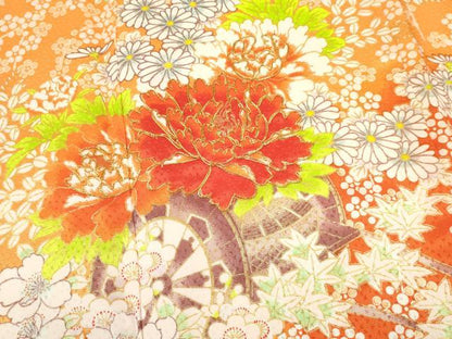 平和屋着物[]七五三　女の子　７歳　祝着　四つ身　駒刺繍　花車文　暈し染め　金彩　逸品　DAAY3515ma