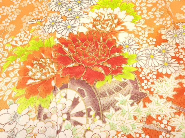 平和屋着物[]七五三　女の子　７歳　祝着　四つ身　駒刺繍　花車文　暈し染め　金彩　逸品　DAAY3515ma
