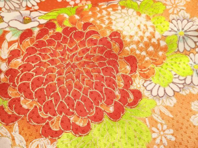平和屋着物[]七五三　女の子　７歳　祝着　四つ身　駒刺繍　花車文　暈し染め　金彩　逸品　DAAY3515ma