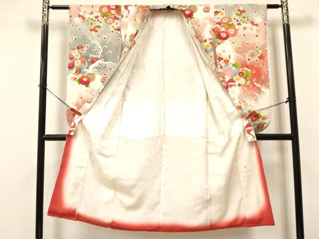 平和屋着物[]アンティーク　大正ロマン　七五三　女の子　７歳　祝着　四つ身　立波孔雀花文　金彩　逸品　DAAY3517ma