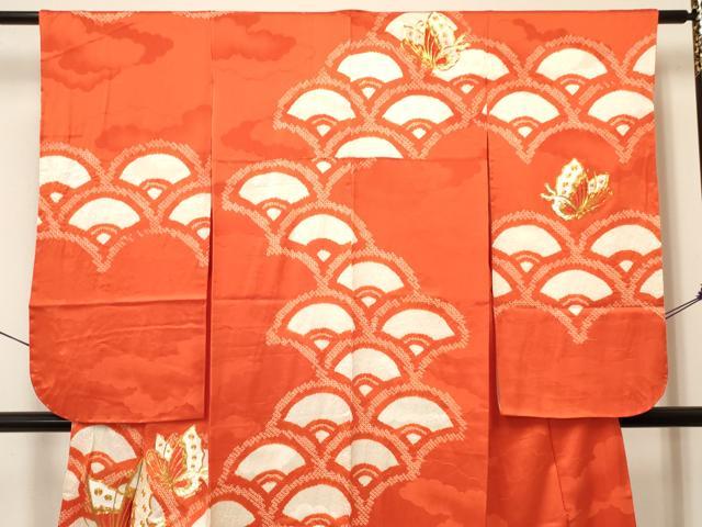 平和屋着物[]七五三　女の子　７歳　祝着　四つ身　駒刺繍　絞り　舞蝶文　青海波　逸品　DAAY3519ma