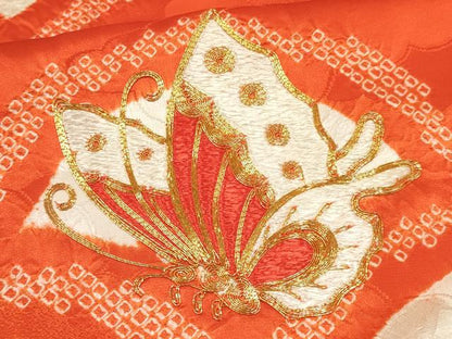 平和屋着物[]七五三　女の子　７歳　祝着　四つ身　駒刺繍　絞り　舞蝶文　青海波　逸品　DAAY3519ma